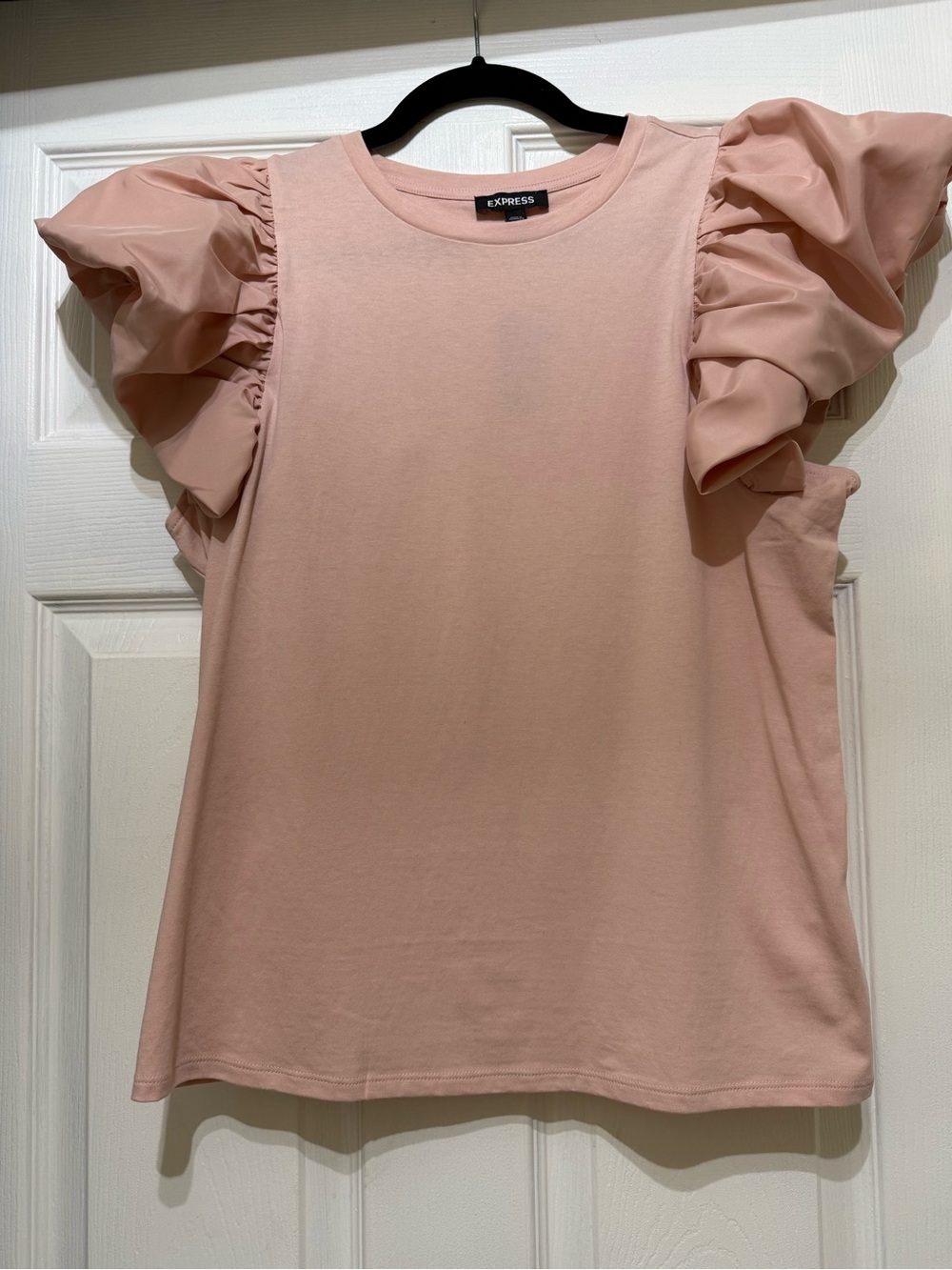 Express Women's Dusty Pink Ruffle Sleeve Tee